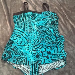 Blue and brown one piece